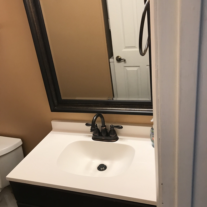 Bathroom sink, vanity & mirror
