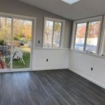 house sunroom paint, floor, drywall and windows