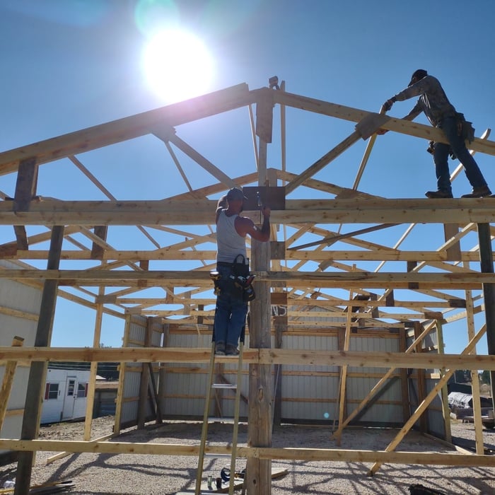 Perlin getting set on left gable end.