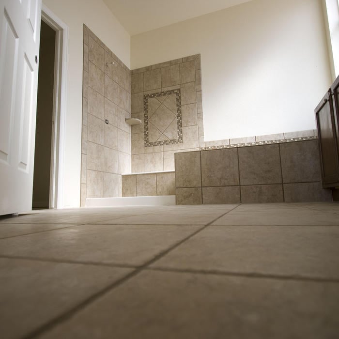Contemporary Bathroom - Open Bright Ceramic Tile Bath Surround