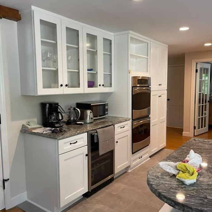 White refinished cabinets