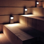 accent lighting on pool house stairs