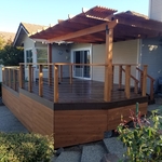 Composite deck with redwood pergola