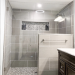 Inline Shower w/ Notched Panel & Pony Wall