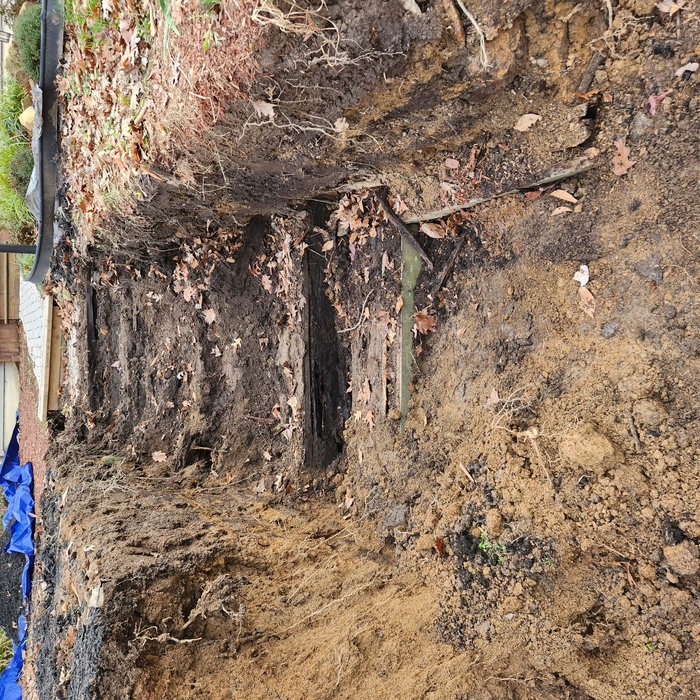 Demolition of rotten lumber retaining wall