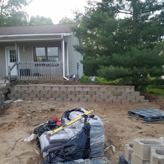 Retaining wall in process