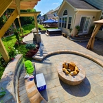 paver patio, pergola,bar,sod bench fire pit ,lands