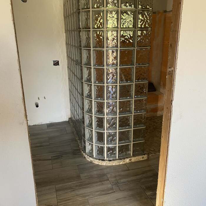 Glass block shower wall