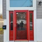 Door with 2 sidelites, a storm door and a transom
