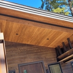 Soffit installation and stain application