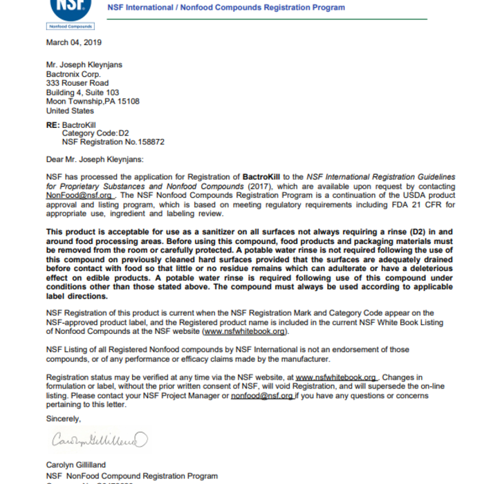 NSF Chemical Registration