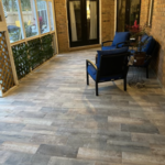 Back patio tile with wood look