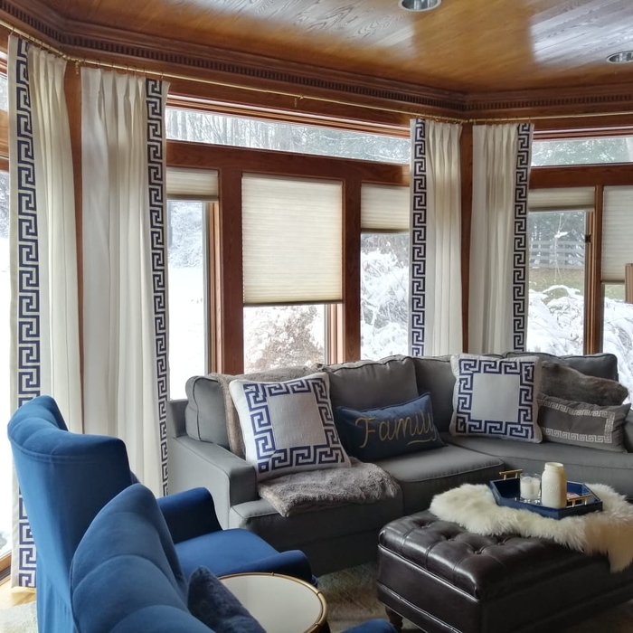 Drapery panels with trim