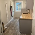Laundry Room Cabinets, counter top, and tile