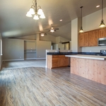 vaulted kitchen with built in window bench