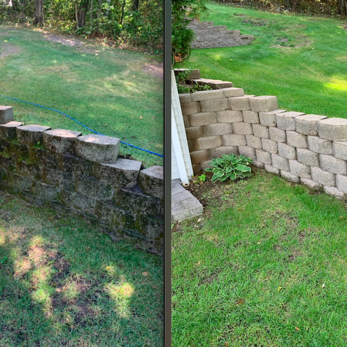 Retaining wall cleaning