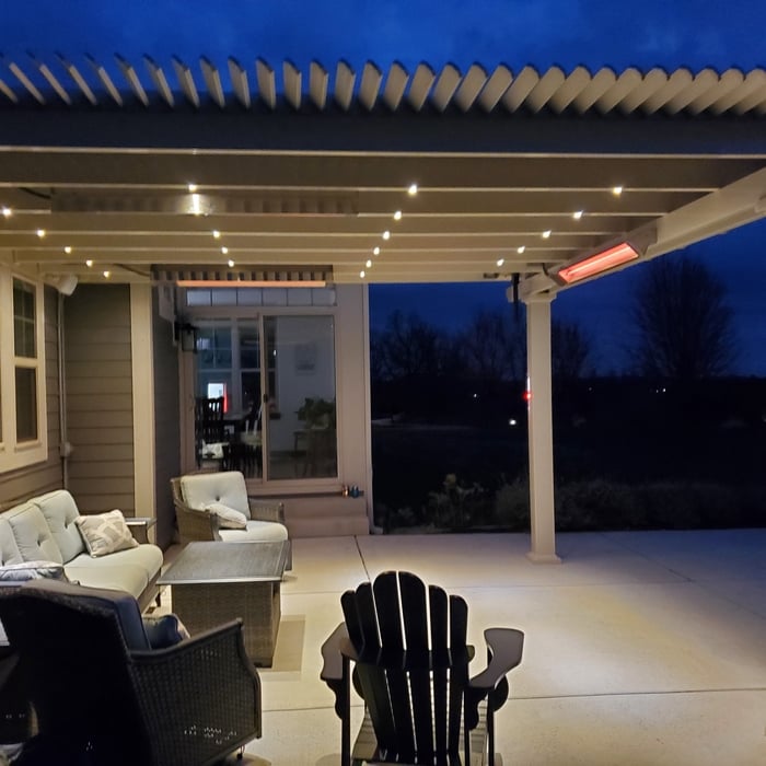 Pergola lighting, outdoor TV and infrared heaters