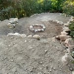 Rock Wall and Fire Pit and Kids play area