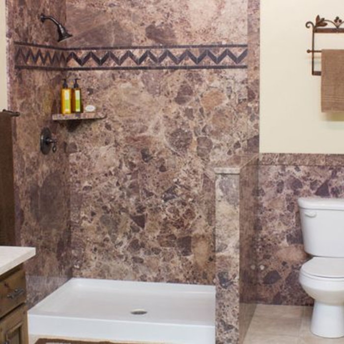 Brecia wall panels with wainscoting
