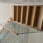 Red oak steps and glass railing