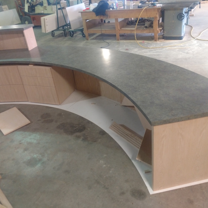 Radius Library Desk With Book Drop & Cabinets