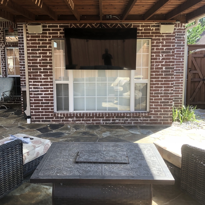 75" TV in Patio with speakers
