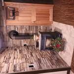 Completed woodstove wall