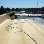 Roof after polyurethane foam & base being appl