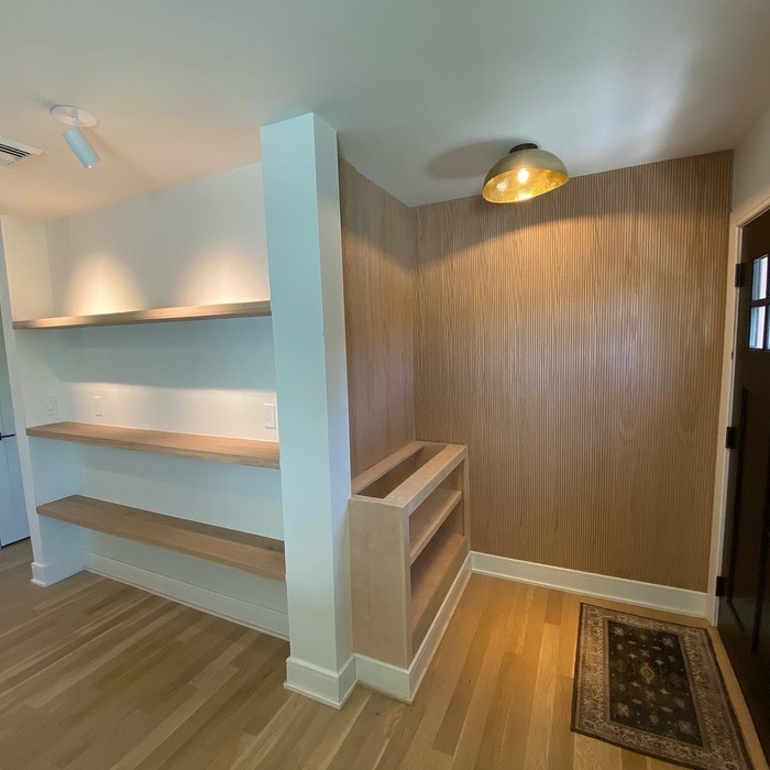Floating shelves, accent wall, entryway
