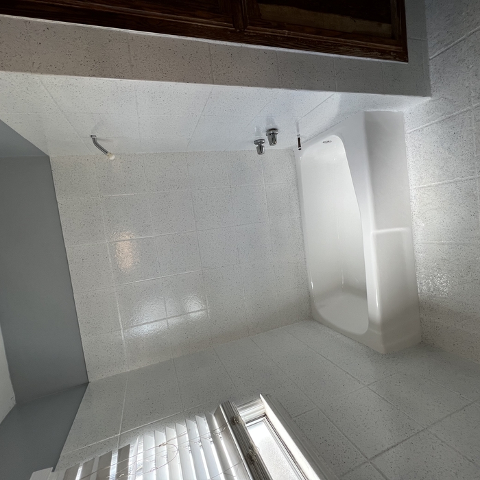 Porcelain tub with tile walls