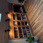 bookshelf and dog bed built at home