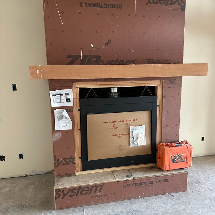 New fireplace with natural mantle