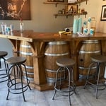 Custom white oak whiskey barrell bar