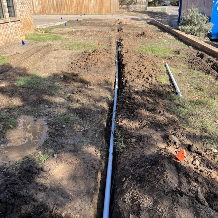 Installing pipe in the front yard