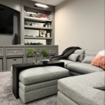 Gray Family Room with a modular sectional sofa