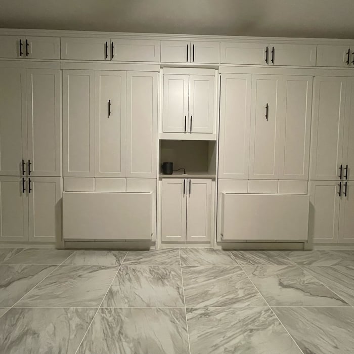 Two Twin beds with Lift Desk and upper storage