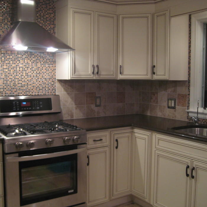 Contemporary Kitchen - Colorful White Trim Window Back Splash With Electrical Outlets