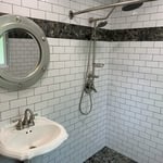 Walk in shower with vanity