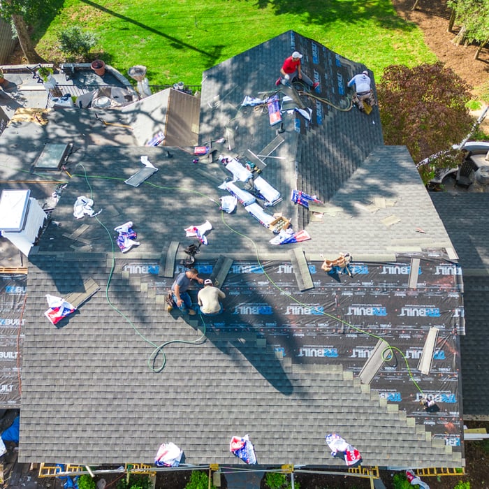 Top view of work in progress on a new roof