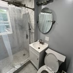 Toilet and vanity installed
