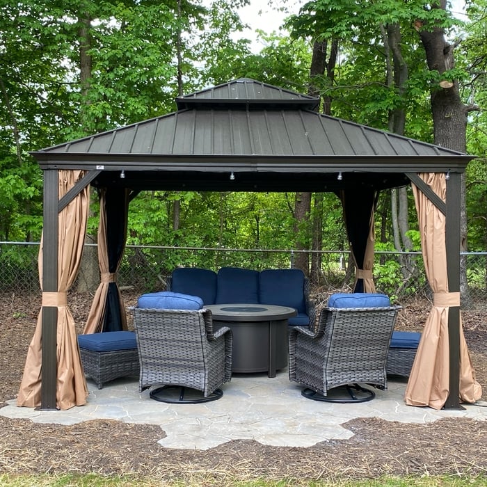 Irregular Patio with Gazebo & Furniture