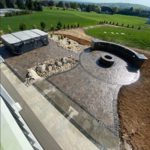 Hot Tub Patio and Firepit with Sitting wall