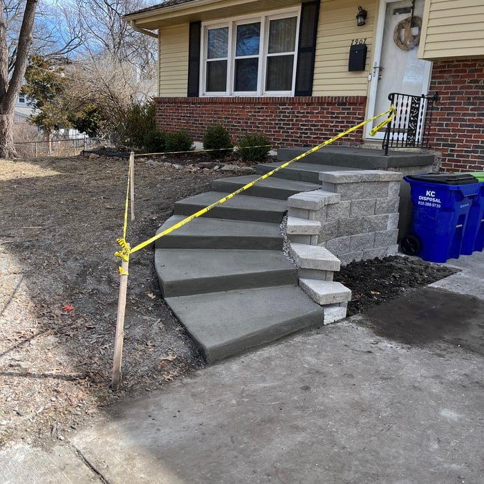 Concrete steps and retaining wall