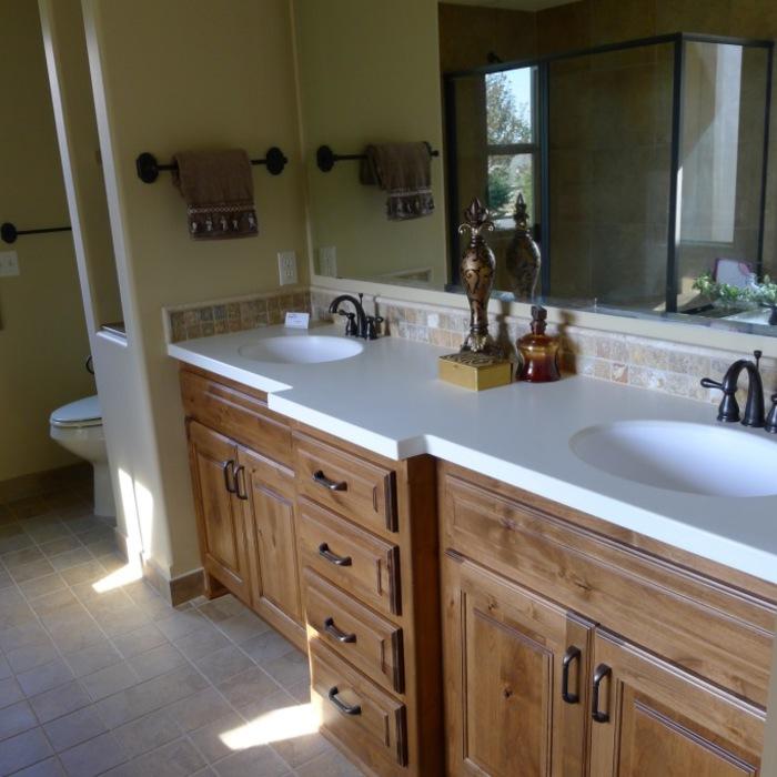 Traditional Master Bathroom - Cozy Gray Medium Wood Stained Cabinet