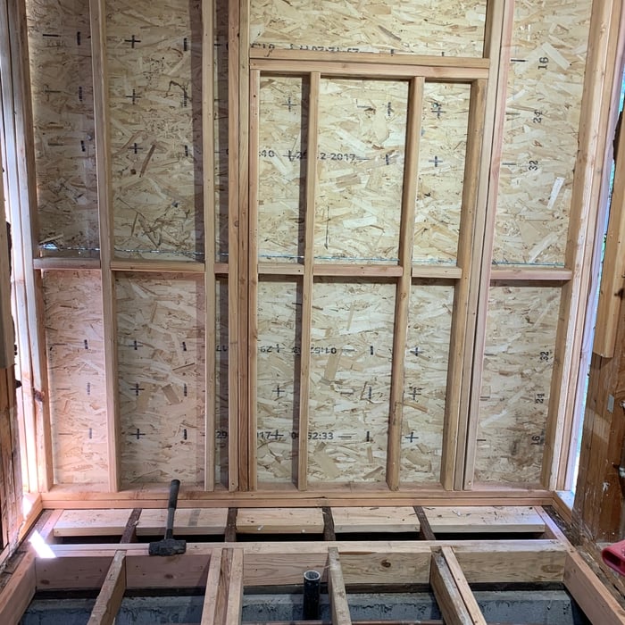 Exterior wall re-framed