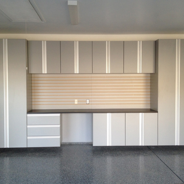 Grey garage cabinets