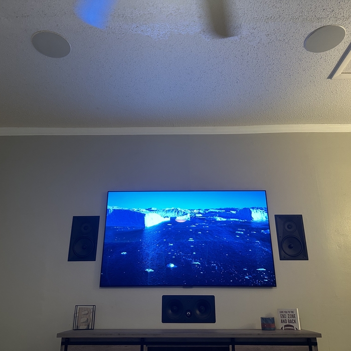 Showing the 65" LG G2 with the front 3 in-wal