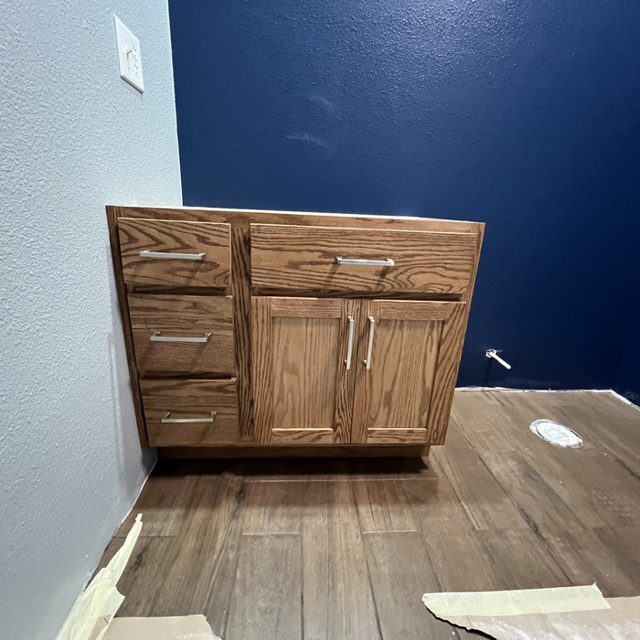 Vanity with drawer bank left