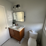 Vanity, Mirror and Toilet.