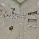 Tile Shower w/ Pebble Stone Accent Strip & Nic